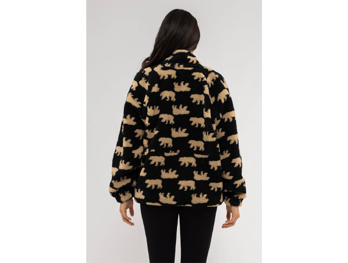 Blu Pepper Women's Bear Print Snap Button Fleece Jacket