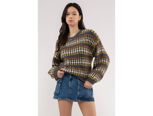Blu Pepper Striped Split Neck Sweater – E & Co. Boutique
