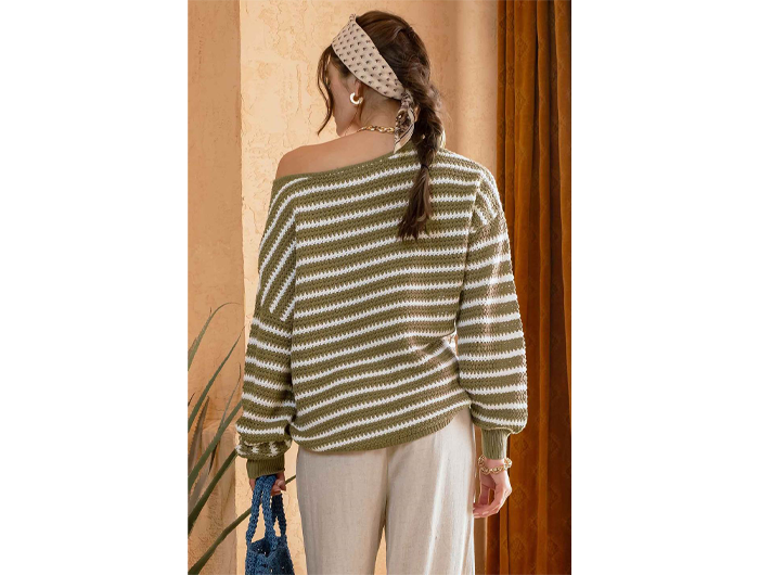 Blu Pepper Women's Slouchy Striped Drop Shoulder Sweater