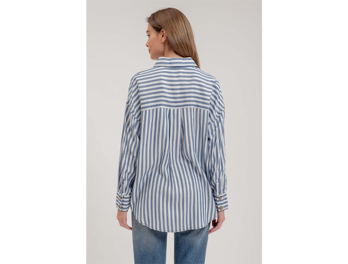 Blu Pepper Women's Striped Oversized Button Down Shirt