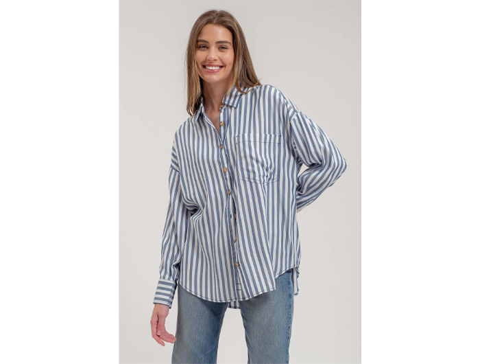 Blu Pepper Women's Striped Oversized Button Down Shirt