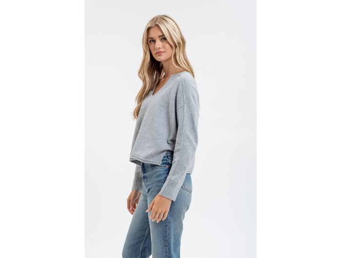 Blu Pepper Women's Split Neck Exposed Seam Sweater