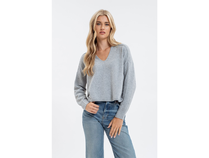 Blu Pepper Women's Split Neck Exposed Seam Sweater