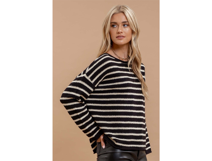 Blu Pepper Women's Boat Neck Striped Sweater