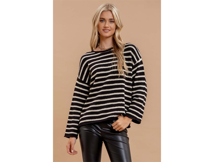 Blu Pepper Women's Boat Neck Striped Sweater