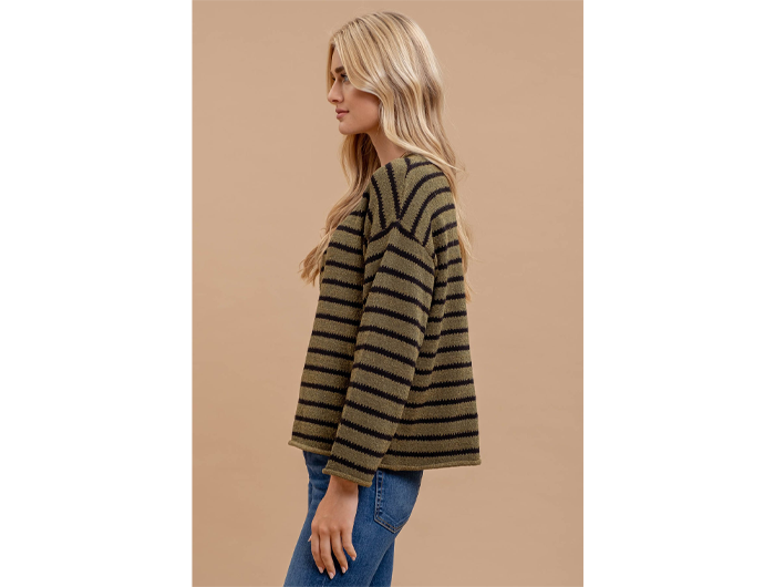 Blu Pepper Women's Boat Neck Striped Sweater