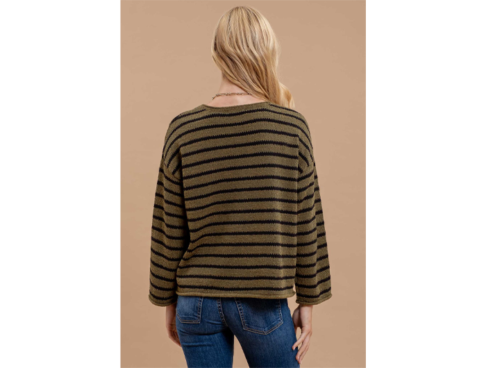 Blu Pepper Women's Boat Neck Striped Sweater