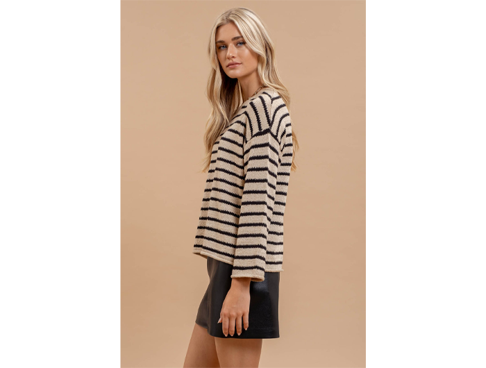 Blu Pepper Women's Boat Neck Striped Sweater