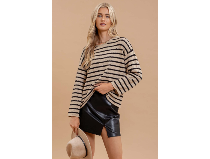 Blu Pepper Women's Boat Neck Striped Sweater