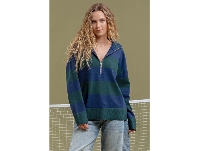 Blu Pepper Women's 1/2 Zip Drop Shoulder Sweater