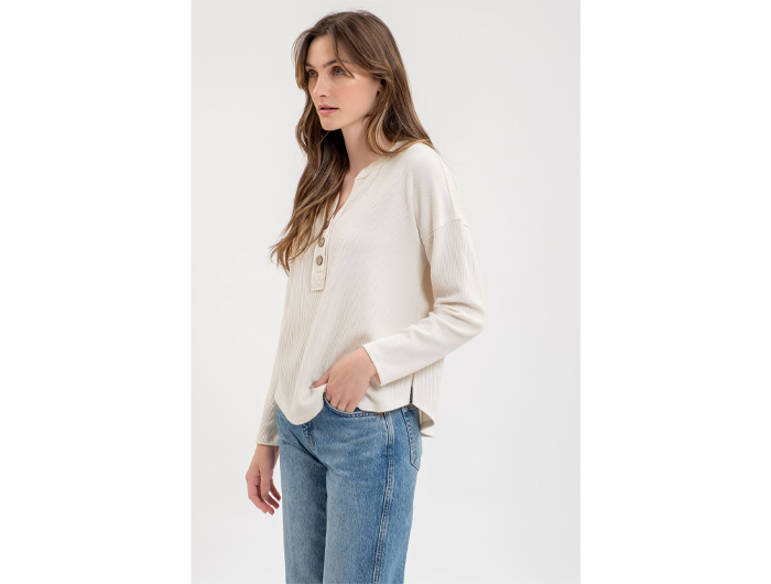 Blu Pepper Women's Split Neck Long Sleeve Henley Shirt