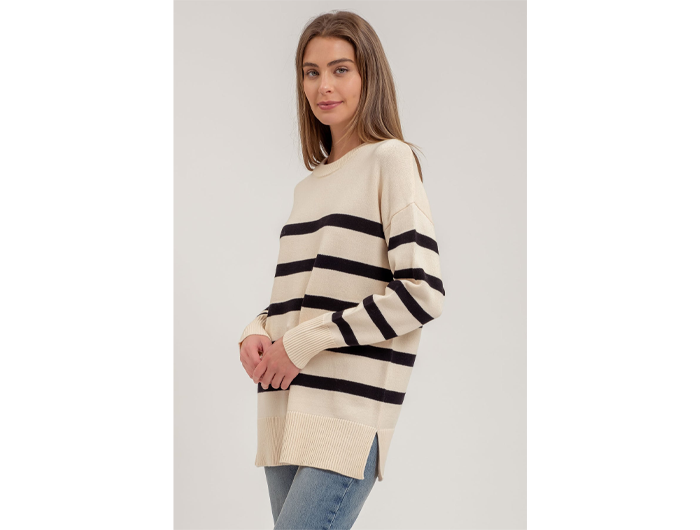 Blu Pepper Women's Drop Shoulder Striped Tunic Sweater