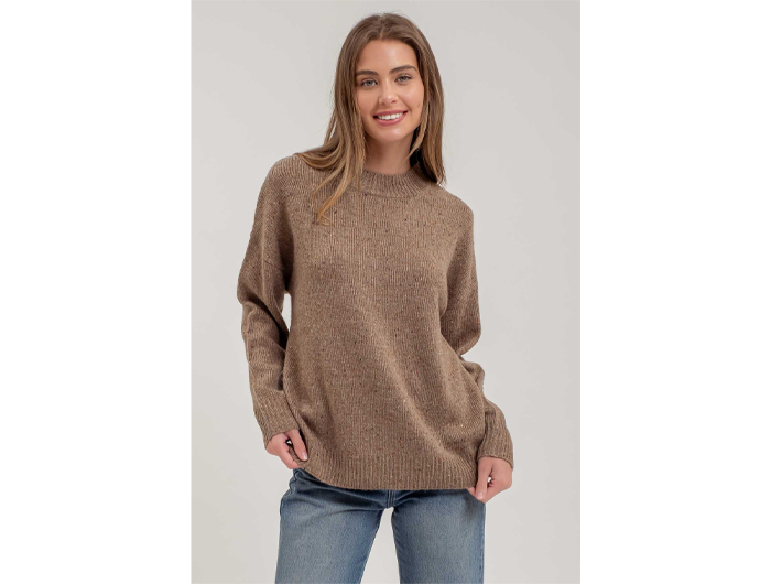 Blu Pepper Women's Mock Neck Speckle Knit Sweater