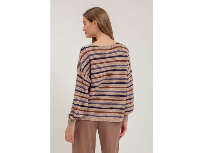 Blu Pepper Women's Multicolor Striped Crochet Sweater