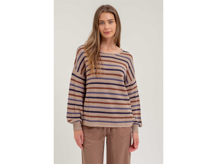 Blu Pepper Women's Multicolor Striped Crochet Sweater