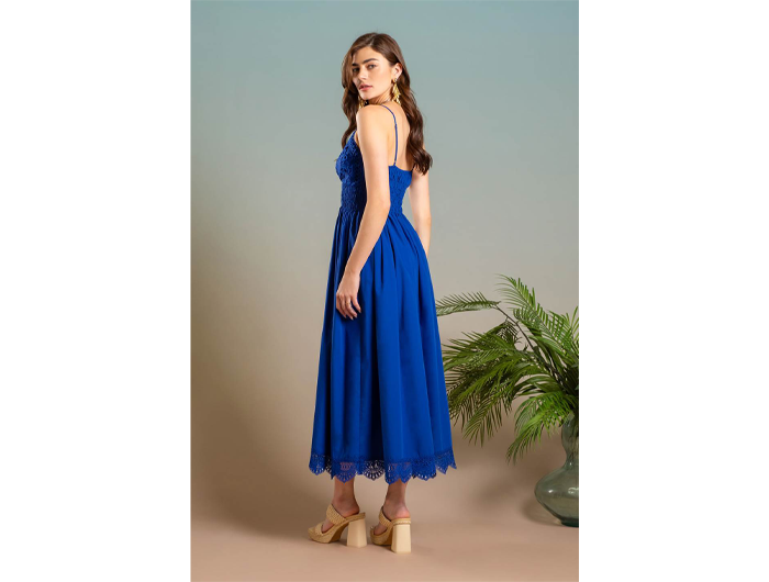 blu pepper dress Blu Pepper Women's Shirred Waist Lace Appliqué Midi Dress