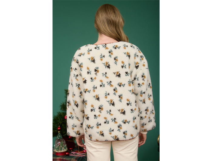 Blu Pepper Women's Floral Print Sherpa Jacket