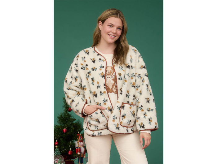 Blu Pepper Women's Floral Print Sherpa Jacket