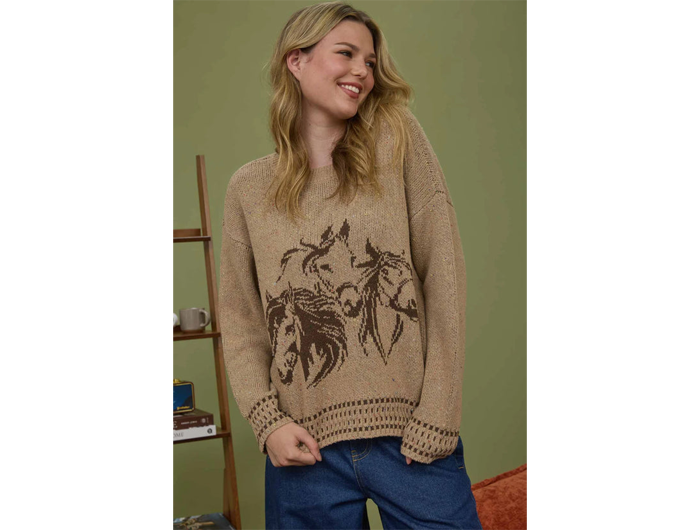 Blu Pepper Women's Horse Jacquard Knit Sweater