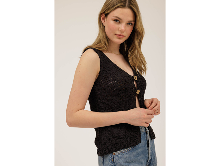 Blu Pepper Women's V-Neck Button Front Sweater Vest