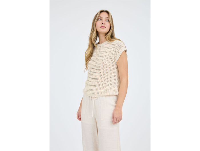 Blu Pepper Women's Crochet Knit Short Sleeve Sweater Top