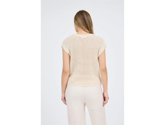 Blu Pepper Women's Crochet Knit Short Sleeve Sweater Top