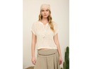 Blu Pepper Women's Lace Up Neck Short Sleeve Crochet Top