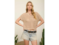 Blu Pepper Women's Lace Up Neck Short Sleeve Crochet Top