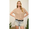 Blu Pepper Women's Lace Up Neck Short Sleeve Crochet Top
