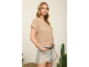 Blu Pepper Women's Lace Up Neck Short Sleeve Crochet Top
