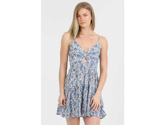 Angie Women's Twist Front Tiered Dress S / Blue Angie Women's Twist Front Tiered Dress S / Blue