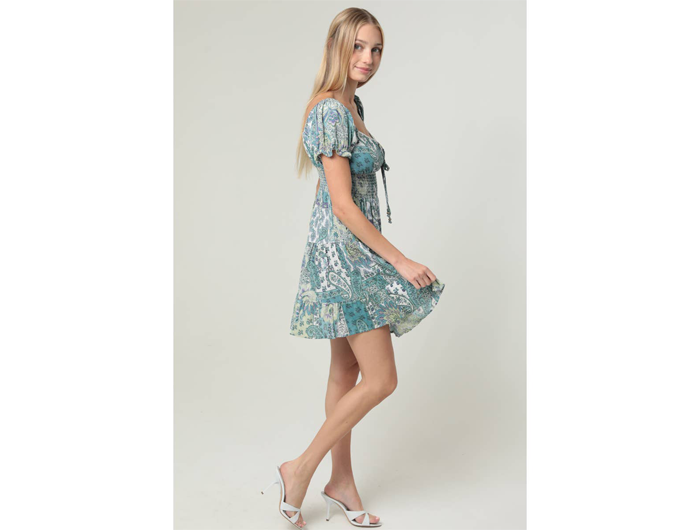 Angie Women's Tie Neck Puff Sleeve Mini Dress