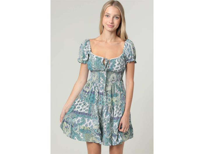 Angie Women's Tie Neck Puff Sleeve Mini Dress