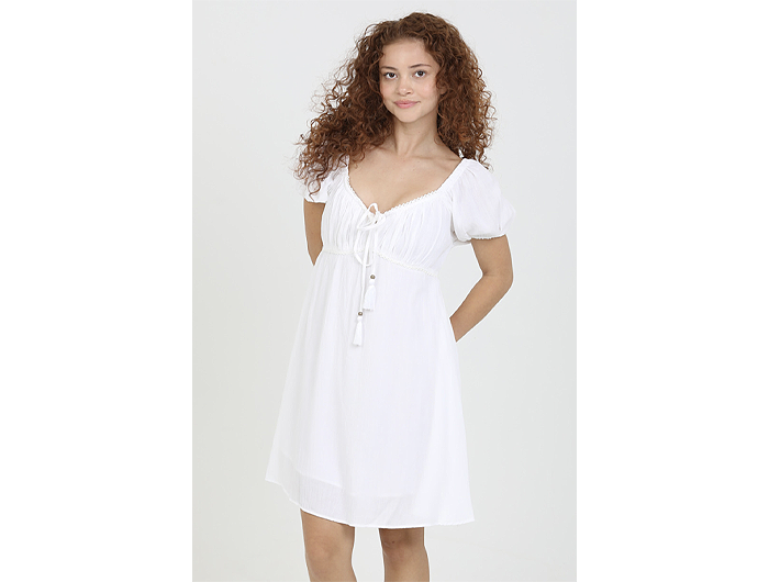 Angie Women's Puff Sleeve Empire Mini Dress