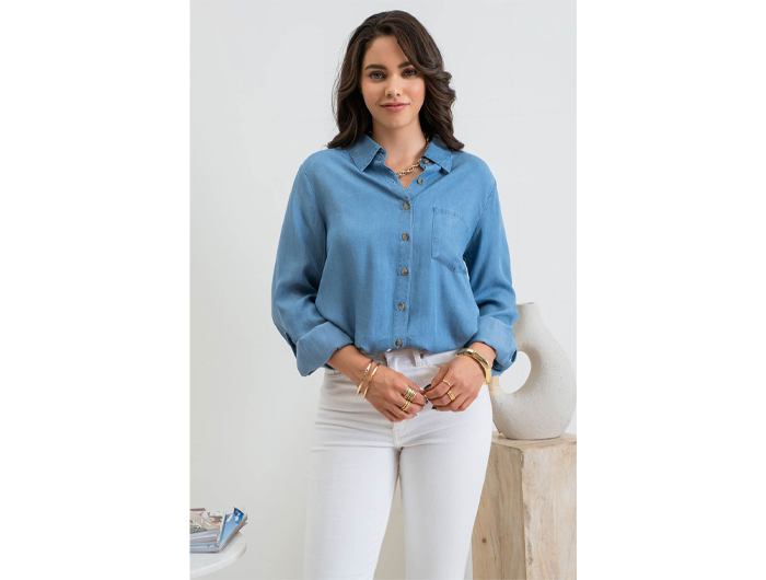 Blu Pepper Women's Tab Sleeve Button Down Shirt