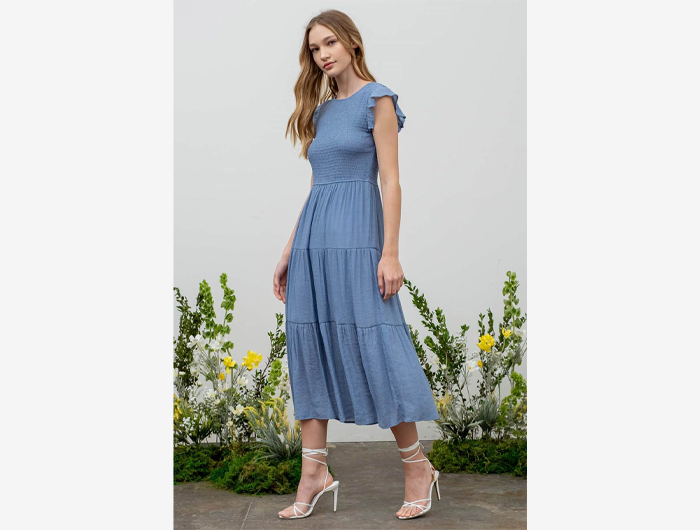 Blu Pepper Women's Smocked Top Tiered Midi Dress
