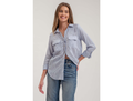 Blu Pepper Women's Tab Sleeve Striped Button Down Shirt