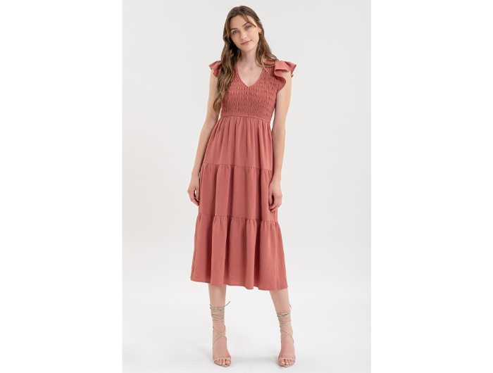 Blu Pepper Women's Flutter Sleeve Tiered Midi Dress Blu Pepper Women's Flutter Sleeve Tiered Midi Dress