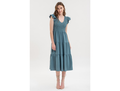 Blu Pepper Women's Flutter Sleeve Tiered Midi Dress