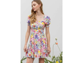 Blu Pepper Women's Spring Floral Square Neck Puff Sleeve Mini Dress