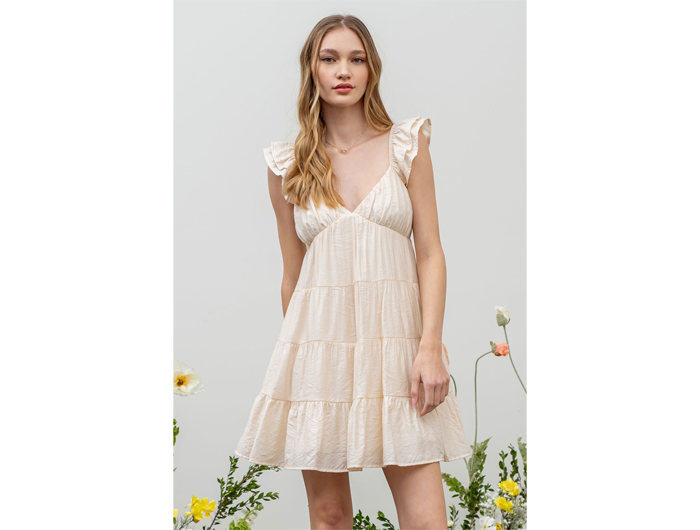Blu Pepper Women's V-Neck Tiered Babydoll Mini Dress