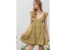 Blu Pepper Women's V-Neck Tiered Babydoll Mini Dress