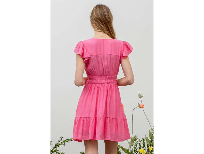 Blu Pepper Women's V-Neck Shirred Waist Mini Dress