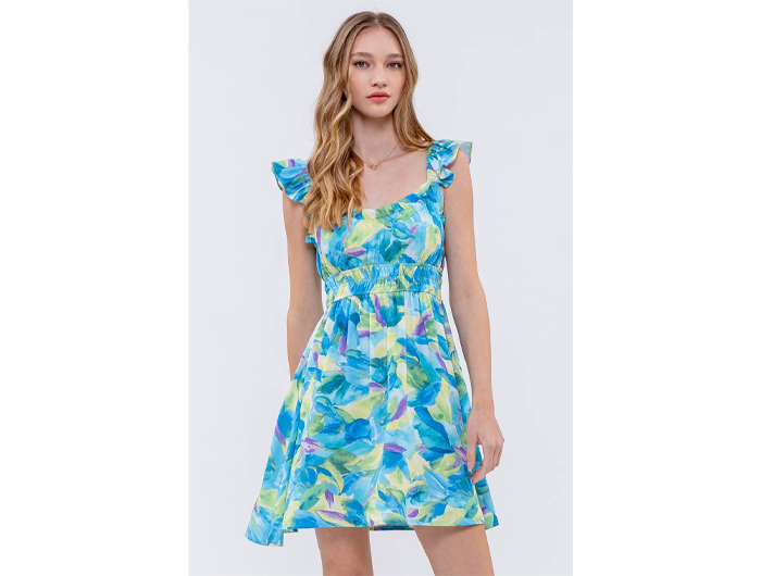 Blu Pepper Women's Flutter Sleeve Shirred Waist Dress