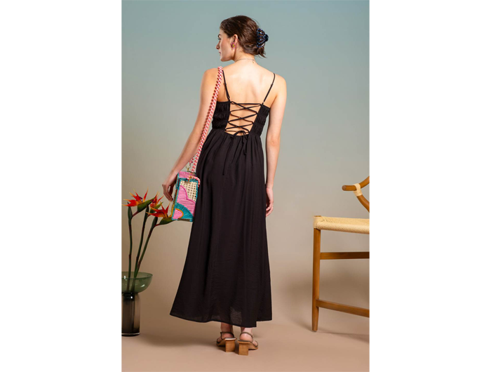 Blu Pepper Women's Shirred Bust Lace Up Back Midi Dress Blu Pepper Women's Shirred Bust Lace Up Back Midi Dress
