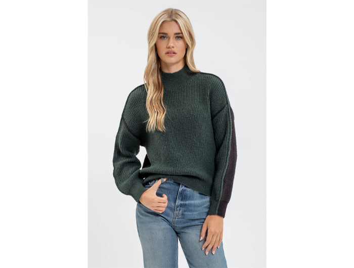 Blu Pepper Women's Colorblock Mock Neck Exposed Seam Sweater