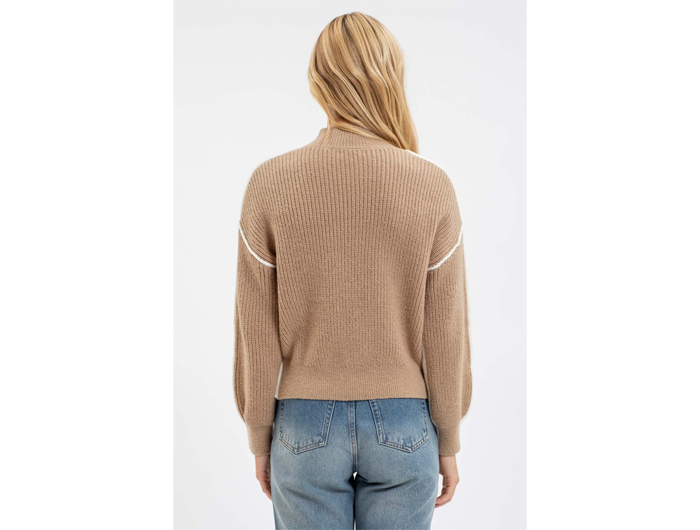 Blu Pepper Women's Colorblock Mock Neck Exposed Seam Sweater