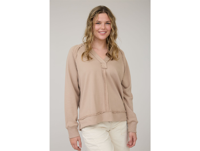 Blu Pepper Women's Raw Edge V-Neck Hoodie