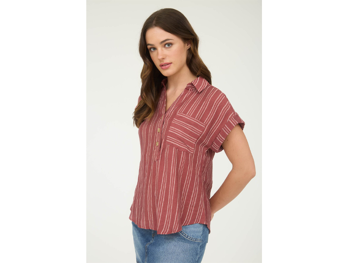 Blu Pepper Women's Short Sleeve Collared V-Neck Top