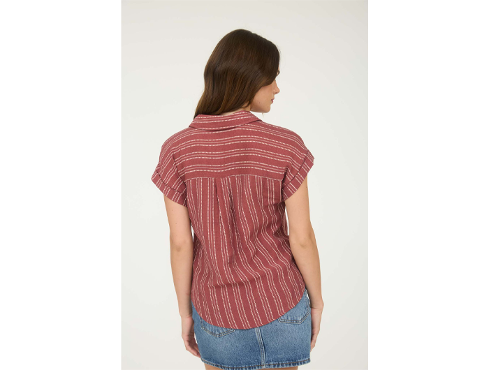 Blu Pepper Women's Short Sleeve Collared V-Neck Top